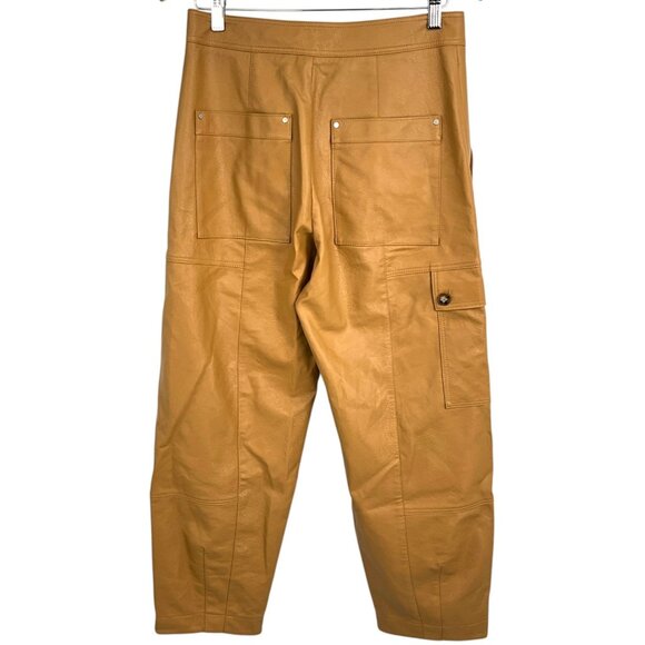 by Anthropologie Faux Leather Cargo Utility Pants Brown US Size 4 High Rise - Picture 6 of 11